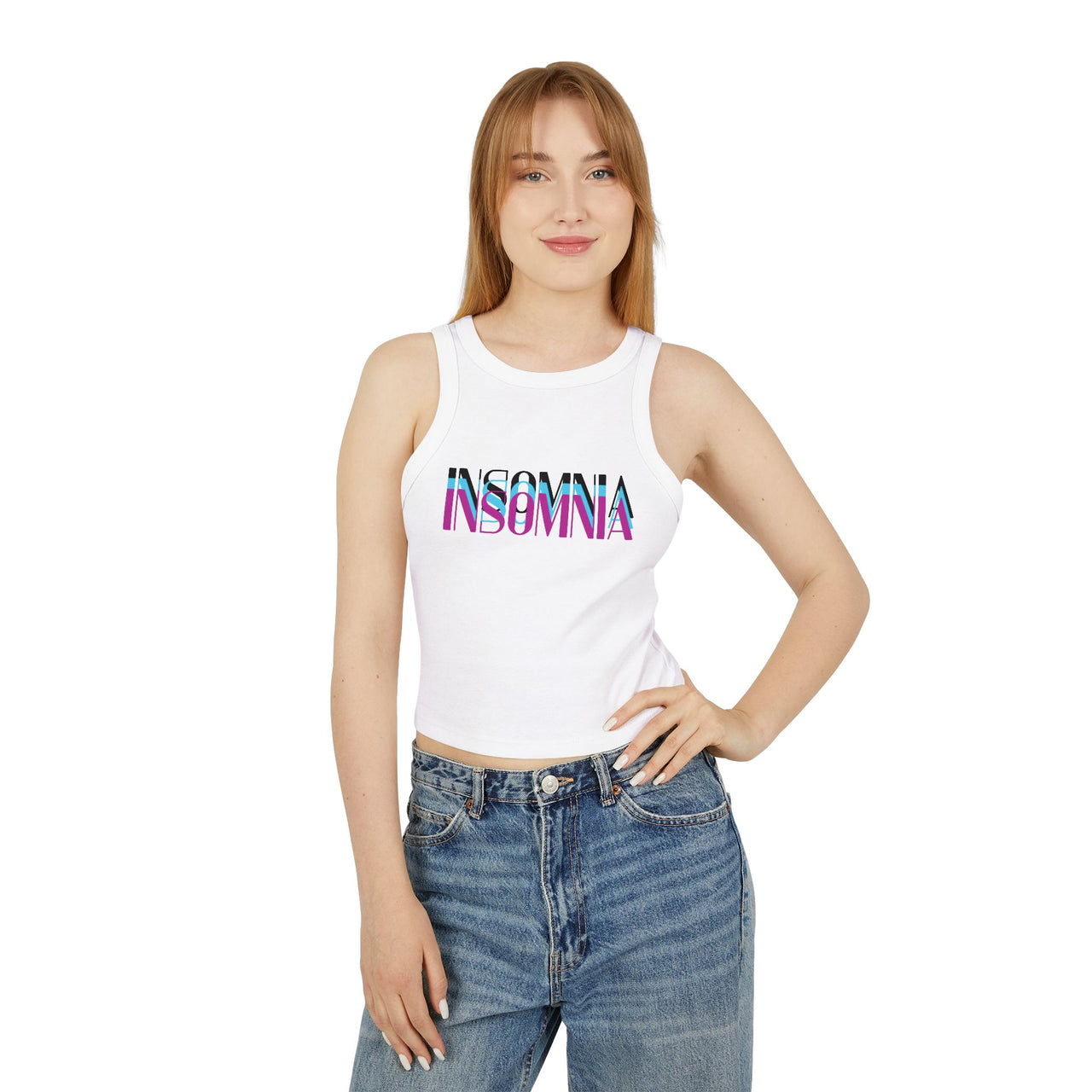 Midnight Vibes Tank | Insomnia Graphic Crop Top | Aesthetic Y2K Sleeveless Shirt - Stay Sipping LLC