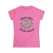 Soft Girl Sharp Tongue Women's Tee | Cute Edgy T-Shirt, Coquette Fashion, Feminine Streetwear, Gift for Her, Sassy Statement Shirt - Stay Sipping LLC