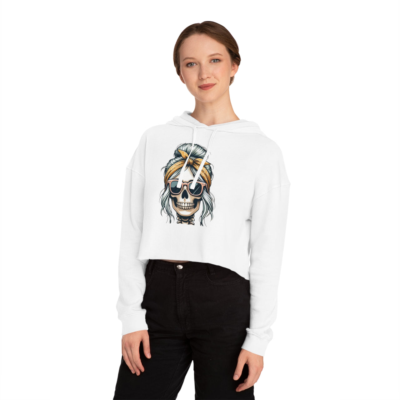 Skull Chic Crop Hoodie | Trendy Gothic Aesthetic Sweatshirt, Edgy Skull Fashion, Stylish Women’s Pullover - Stay Sipping LLC