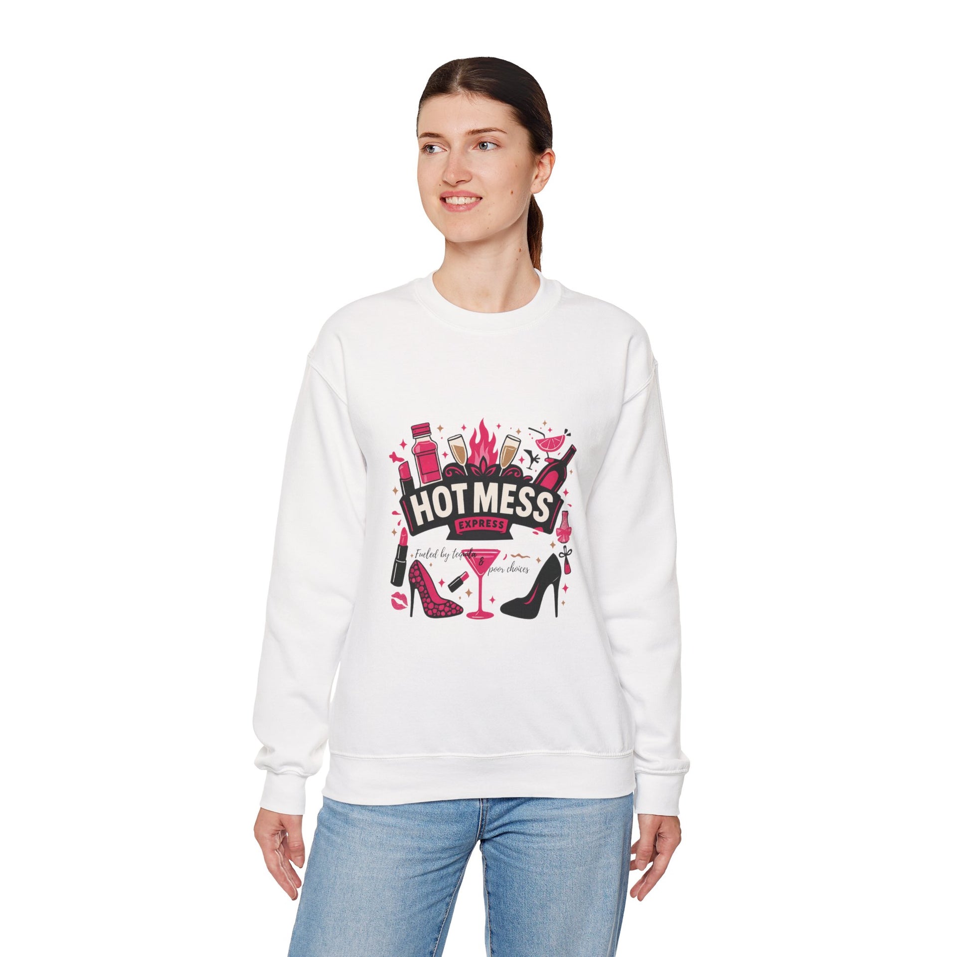 Hot Mess Express Sweatshirt | Funny Coquette Party Pullover, Tequila Drinking Crewneck for Women, Girls Trip & Bachelorette Gift - Stay Sipping LLC