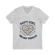 Soft Girl Sharp Tongue V-Neck Tee | Unisex Graphic T-Shirt, Cute Edgy Aesthetic, Coquette Streetwear, Feminine Punk Style, Gift for Her - Stay Sipping LLC