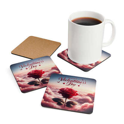 Happy Valentines Day Corkwood Coaster Set