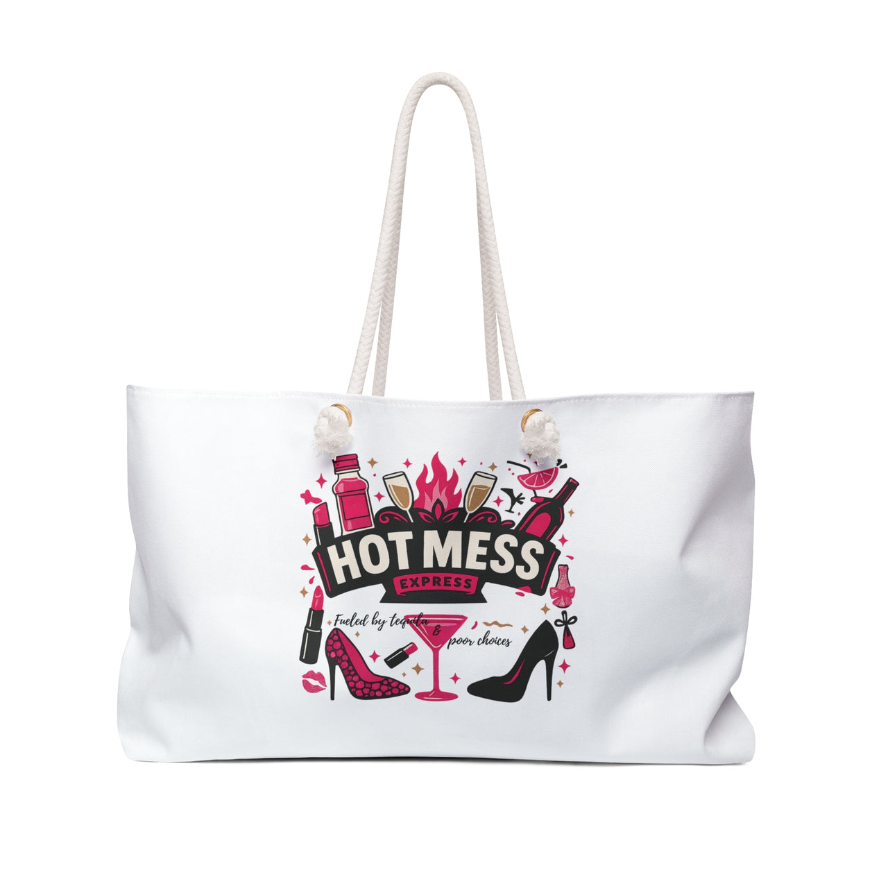 Hot Mess Express Weekender Bag | Funny Girls Trip Travel Tote, Tequila Coquette Overnight Bag, Bachelorette Gift for Her - Stay Sipping LLC