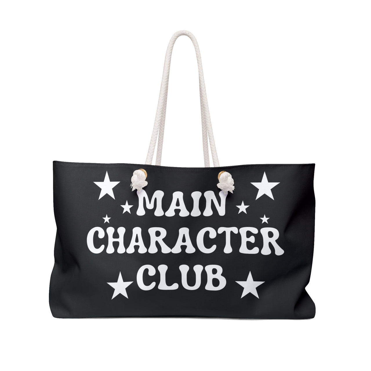 Main Character Club Weekender Bag | Black Oversized Travel Tote with Rope Handles, Retro Star Design, Gift for Her, Beach or Overnight Bag - Stay Sipping LLC