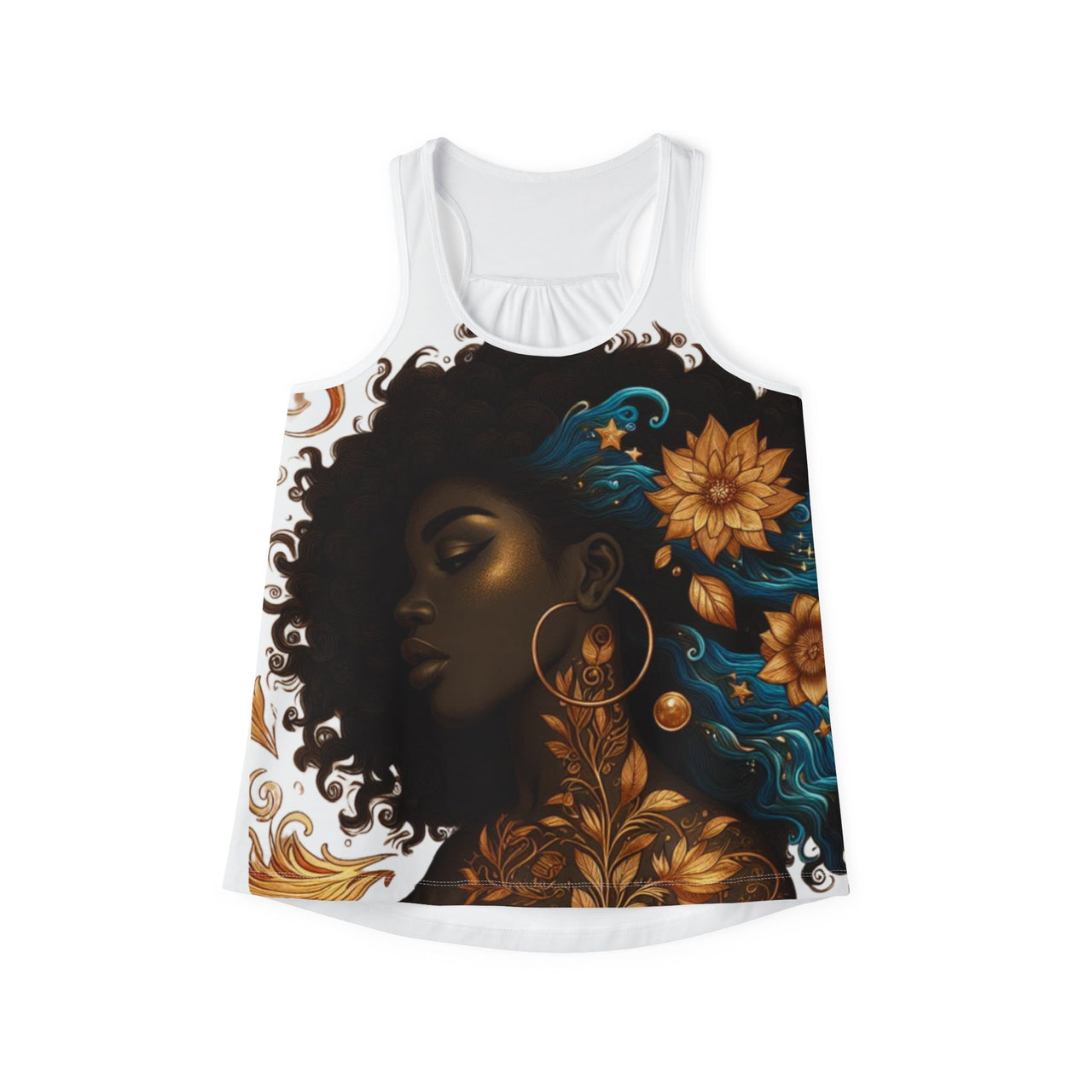 Golden Radiance Women's Tank Top | Afrocentric All-Over Print Racerback | Bold & Artistic Fashion - Stay Sipping LLC