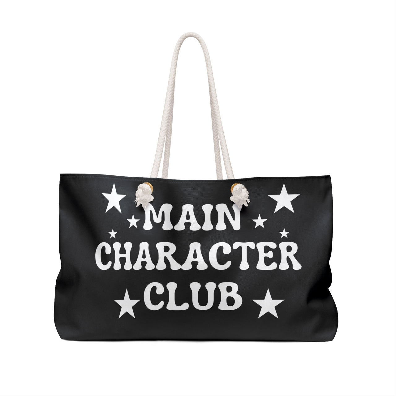 Main Character Club Weekender Bag | Black Oversized Travel Tote with Rope Handles, Retro Star Design, Gift for Her, Beach or Overnight Bag - Stay Sipping LLC