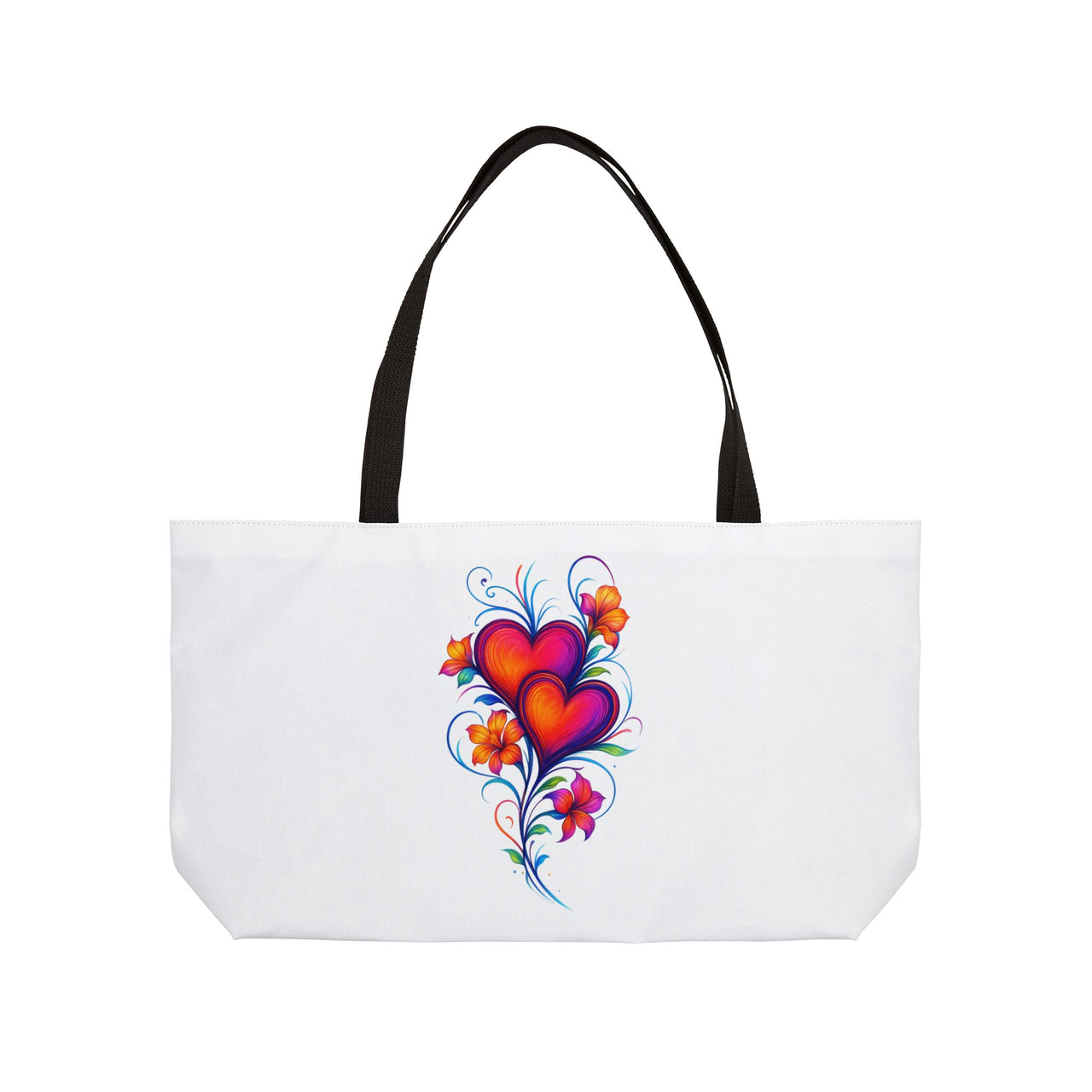Floral Heart Weekender Bag | Oversized White Tote with Colorful Love & Hibiscus Design, Travel Beach Bag, Romantic Gift for Her - Stay Sipping LLC
