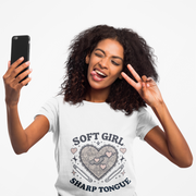 Soft Girl Sharp Tongue Women's Tee | Cute Edgy T-Shirt, Coquette Fashion, Feminine Streetwear, Gift for Her, Sassy Statement Shirt - Stay Sipping LLC