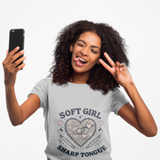 Soft Girl Sharp Tongue Women's Tee | Cute Edgy T-Shirt, Coquette Fashion, Feminine Streetwear, Gift for Her, Sassy Statement Shirt - Stay Sipping LLC