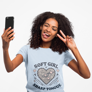 Soft Girl Sharp Tongue Women's Tee | Cute Edgy T-Shirt, Coquette Fashion, Feminine Streetwear, Gift for Her, Sassy Statement Shirt - Stay Sipping LLC