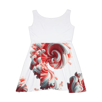 White and Coral Women's Skater Dress (AOP)