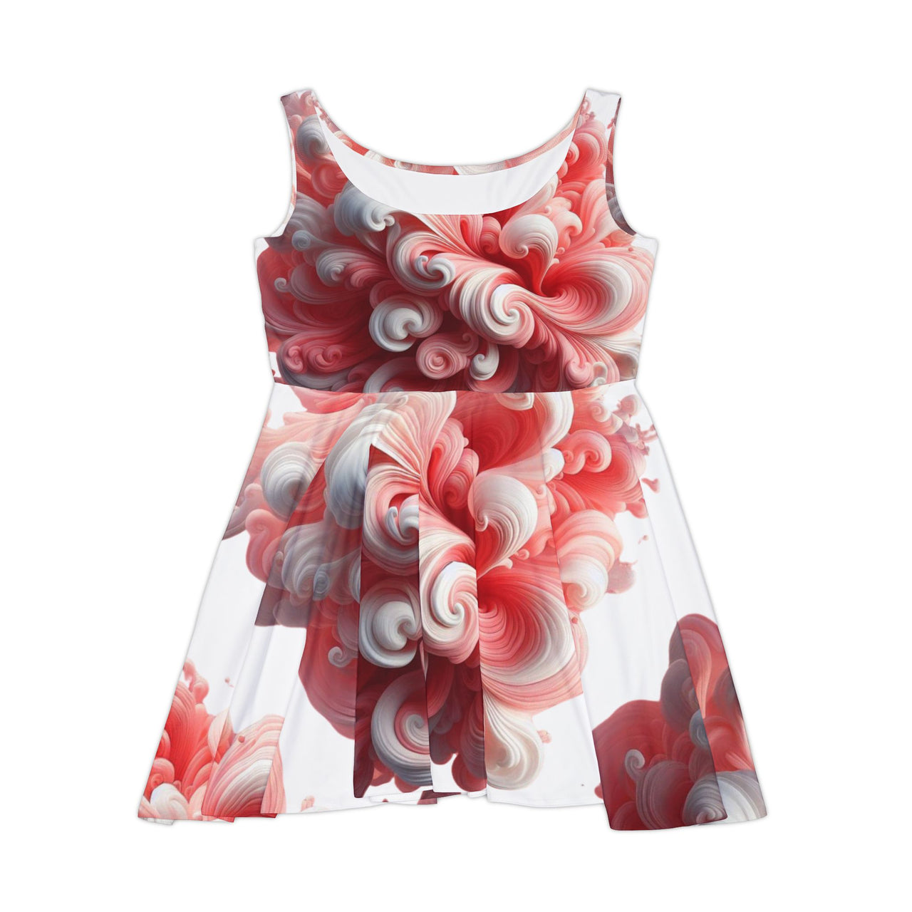 Coral Breeze Skater Dress | Swirl Print Fit & Flare Dress, Trendy All-Over Print Sleeveless Dress - Stay Sipping LLC