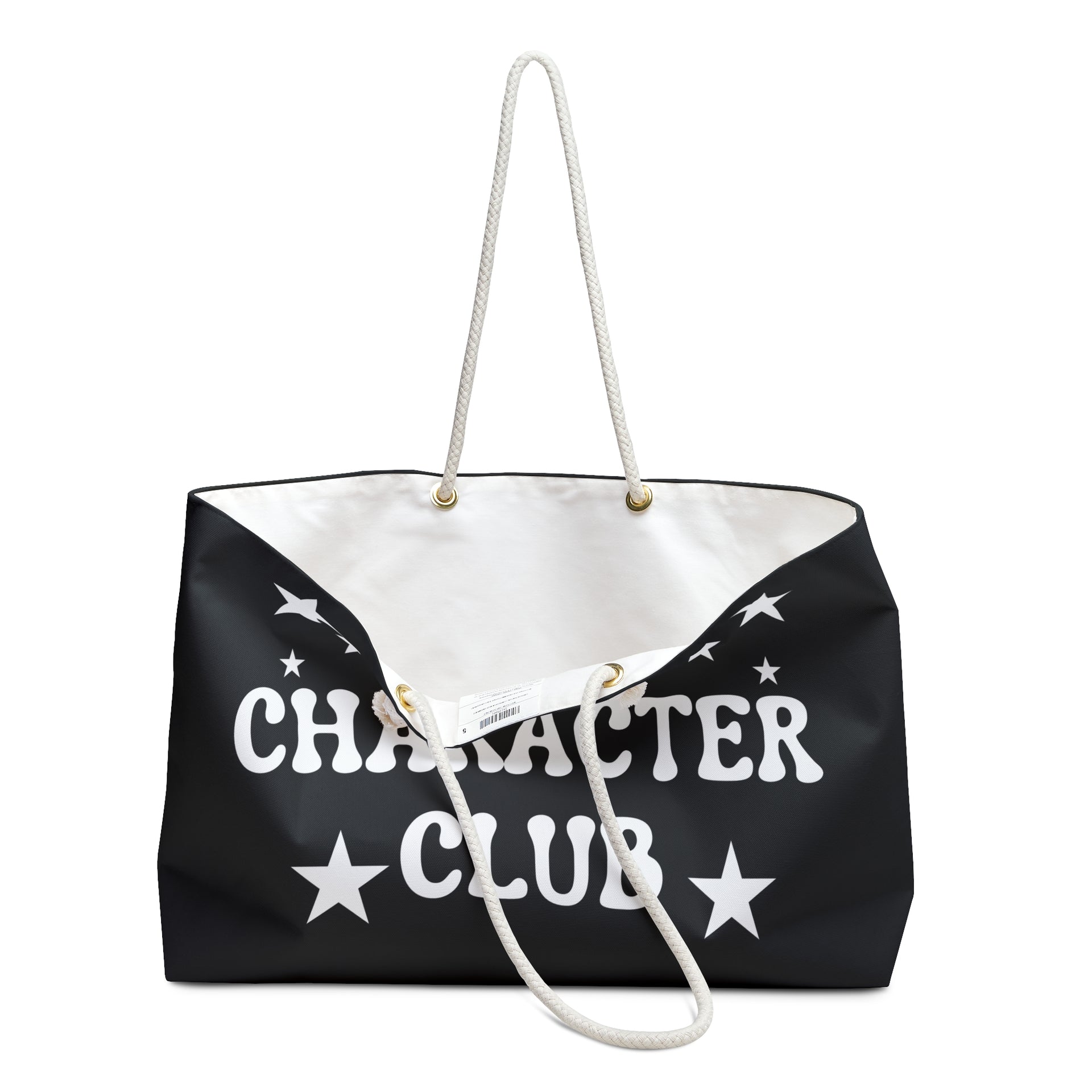 Main Character Club Weekender Bag | Black Oversized Travel Tote with Rope Handles, Retro Star Design, Gift for Her, Beach or Overnight Bag - Stay Sipping LLC