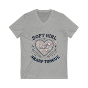 Soft Girl Sharp Tongue V-Neck Tee | Unisex Graphic T-Shirt, Cute Edgy Aesthetic, Coquette Streetwear, Feminine Punk Style, Gift for Her - Stay Sipping LLC