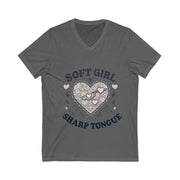 Soft Girl Sharp Tongue V-Neck Tee | Unisex Graphic T-Shirt, Cute Edgy Aesthetic, Coquette Streetwear, Feminine Punk Style, Gift for Her - Stay Sipping LLC