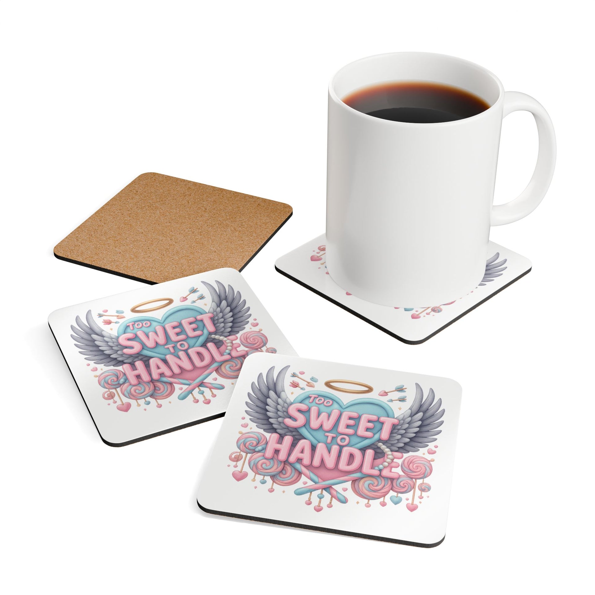 Too Sweet to Handle Coaster Set | Pastel Angel Wing Aesthetic Drink Coasters, Soft Girl Home Decor, Cute Table Gift - Stay Sipping LLC