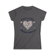 Soft Girl Sharp Tongue Women's Tee | Cute Edgy T-Shirt, Coquette Fashion, Feminine Streetwear, Gift for Her, Sassy Statement Shirt - Stay Sipping LLC