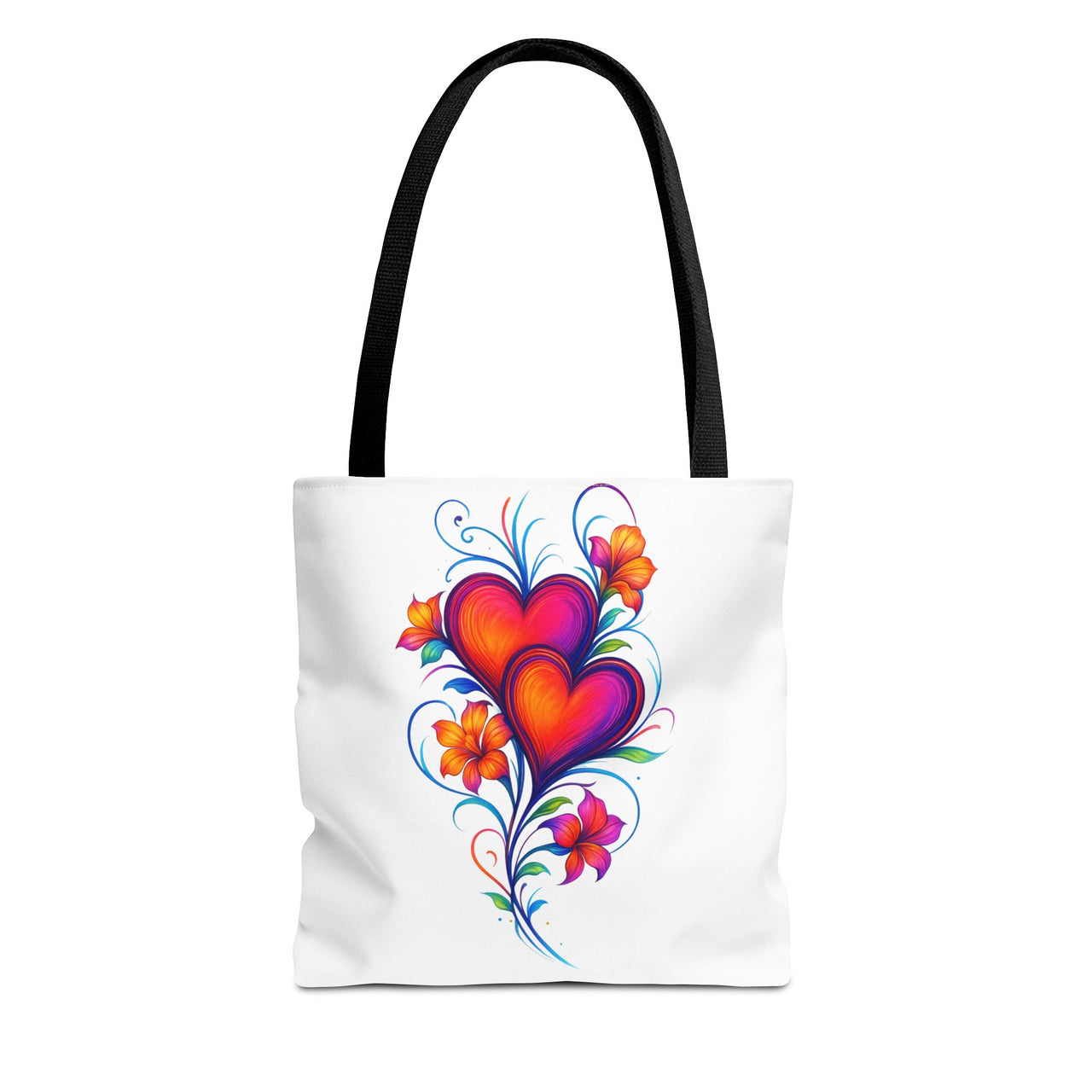 Floral Heart Tote Bag | White Everyday Canvas Bag with Colorful Love & Hibiscus Design, Artistic Gift for Her, Reusable Shopping or Book Bag - Stay Sipping LLC