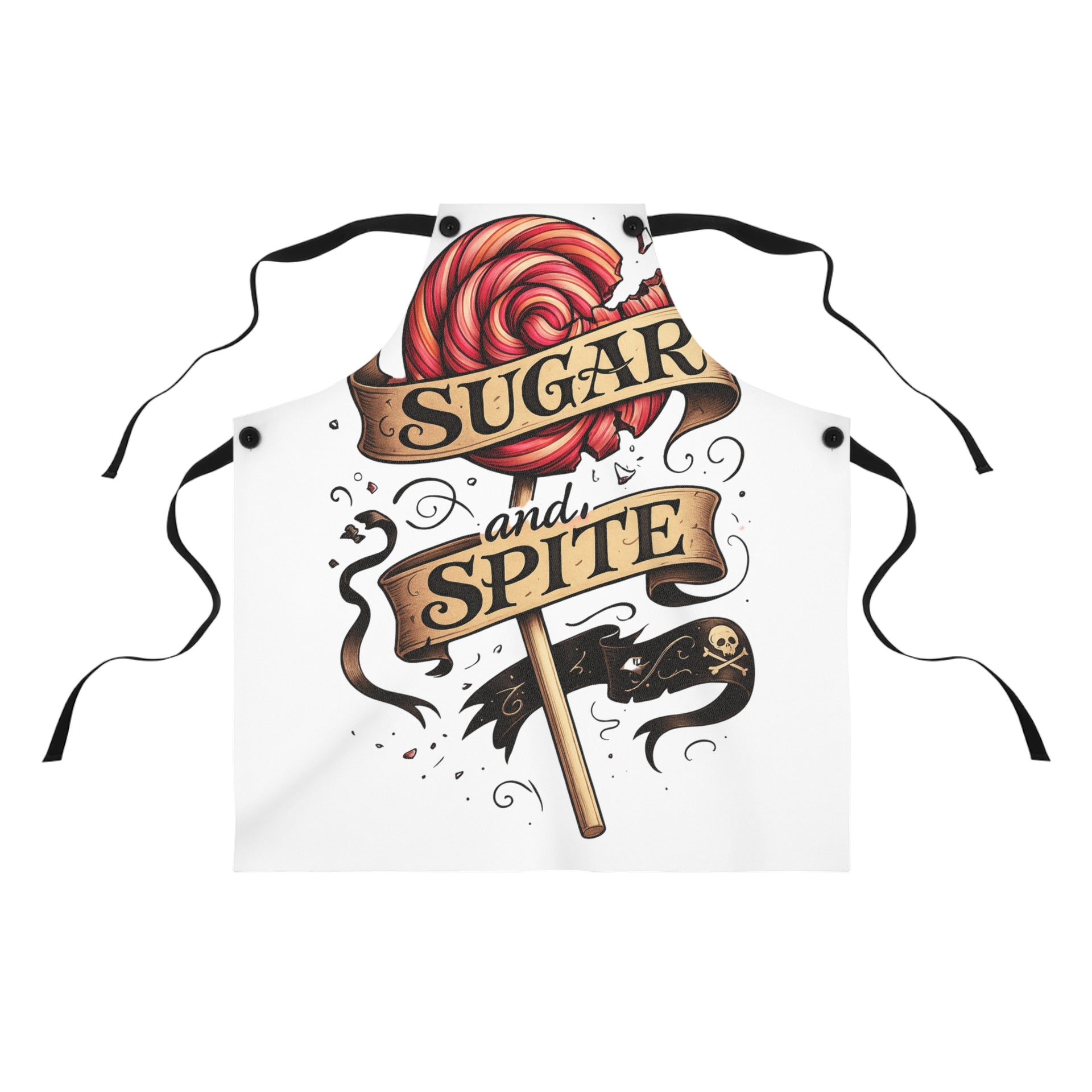 Sugar and Spite White Apron | Cute Candy-Themed Kitchen Apron, Fun Cooking Gift, Halloween Baking Accessory, Whimsical Chef Wear - Stay Sipping LLC