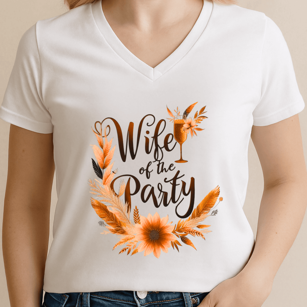 Wife of the Party V-Neck Tee | Bridal Shower Shirt, Wedding Celebration Floral To - Stay Sipping LLC