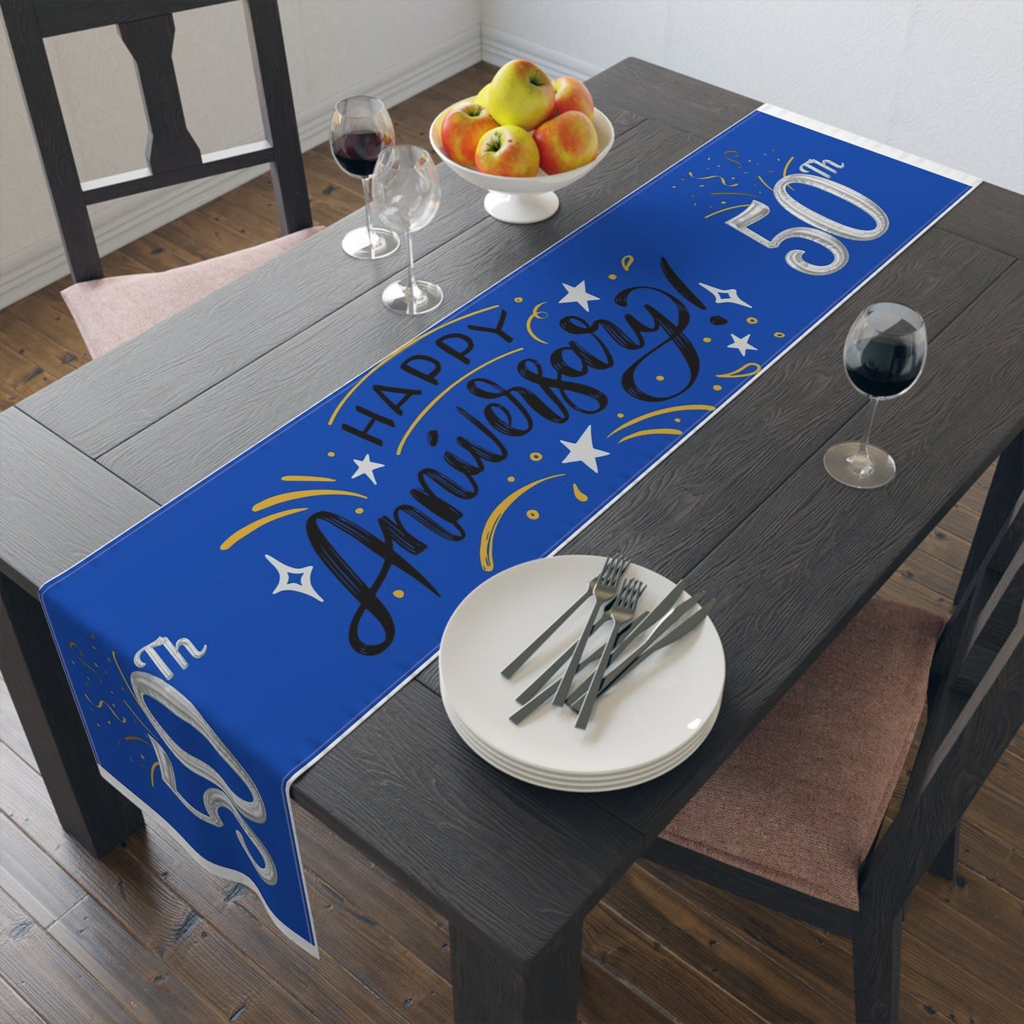 Timeless Blue 50th Anniversary  Custom Table Runner (Cotton, Poly)