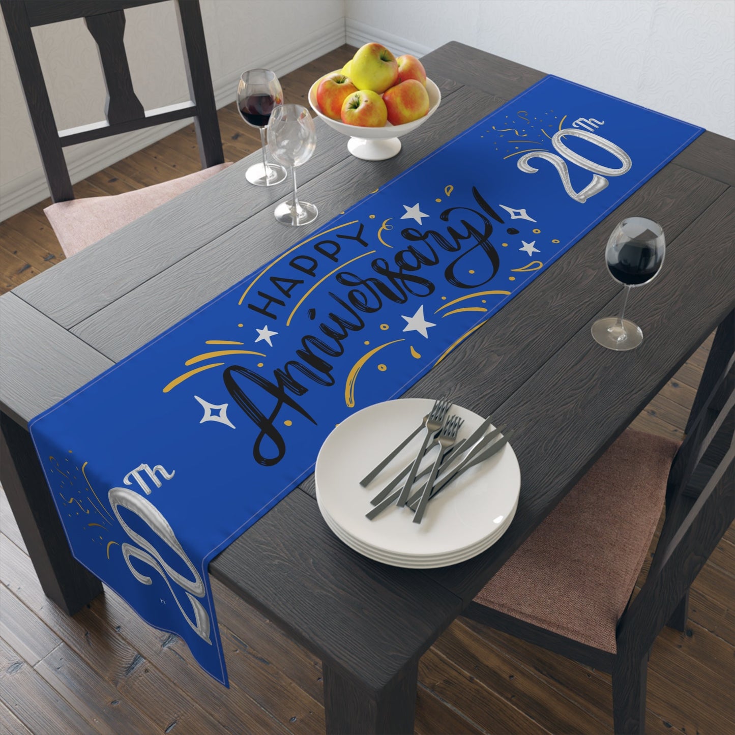 Blue 20th Anniversary Table Runner (Cotton, Poly)