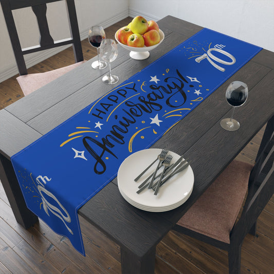 Blue 70th Anniversary Table Runner (Cotton, Poly)