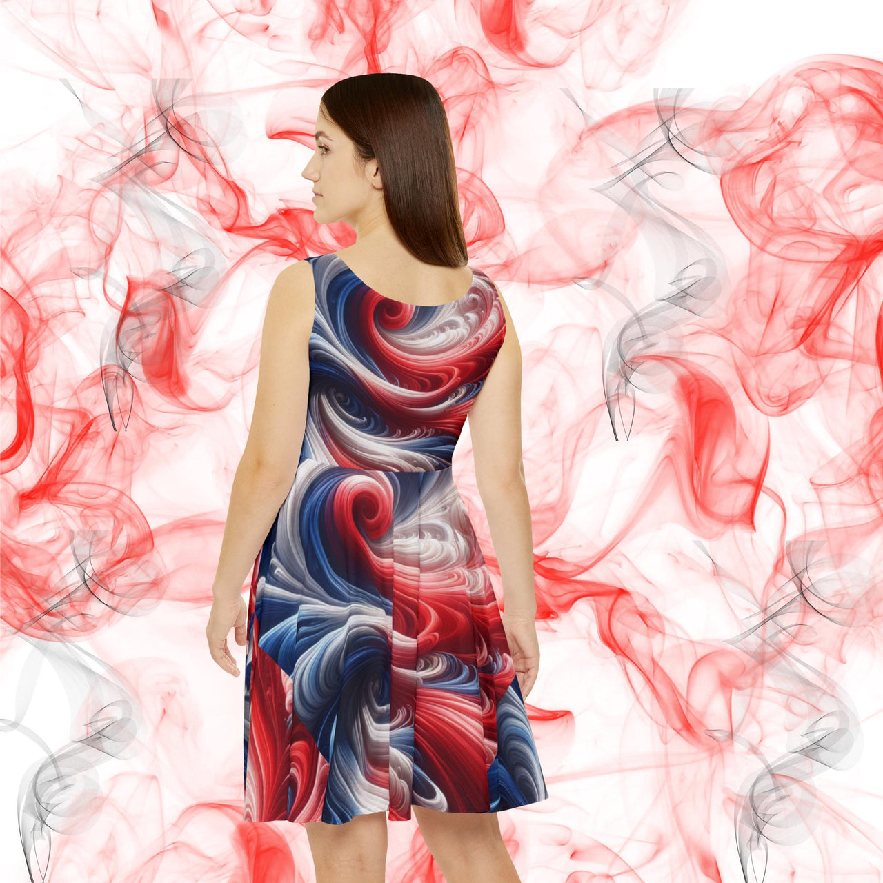 Swirl Symphony Skater Dress | Bold Abstract Print, Fit & Flare Sleeveless Dress, Trendy Women's Fashion - Stay Sipping LLC