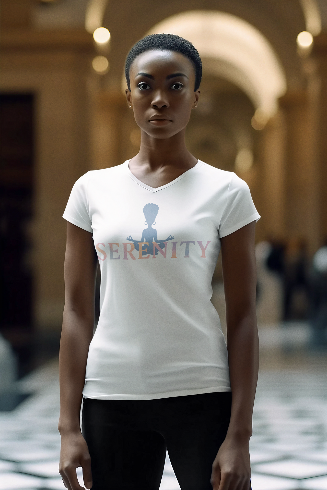 Serenity V-Neck T-Shirt |   Meditating  Tee | Peaceful Mindfulness Shirt for Women - Stay Sipping LLC